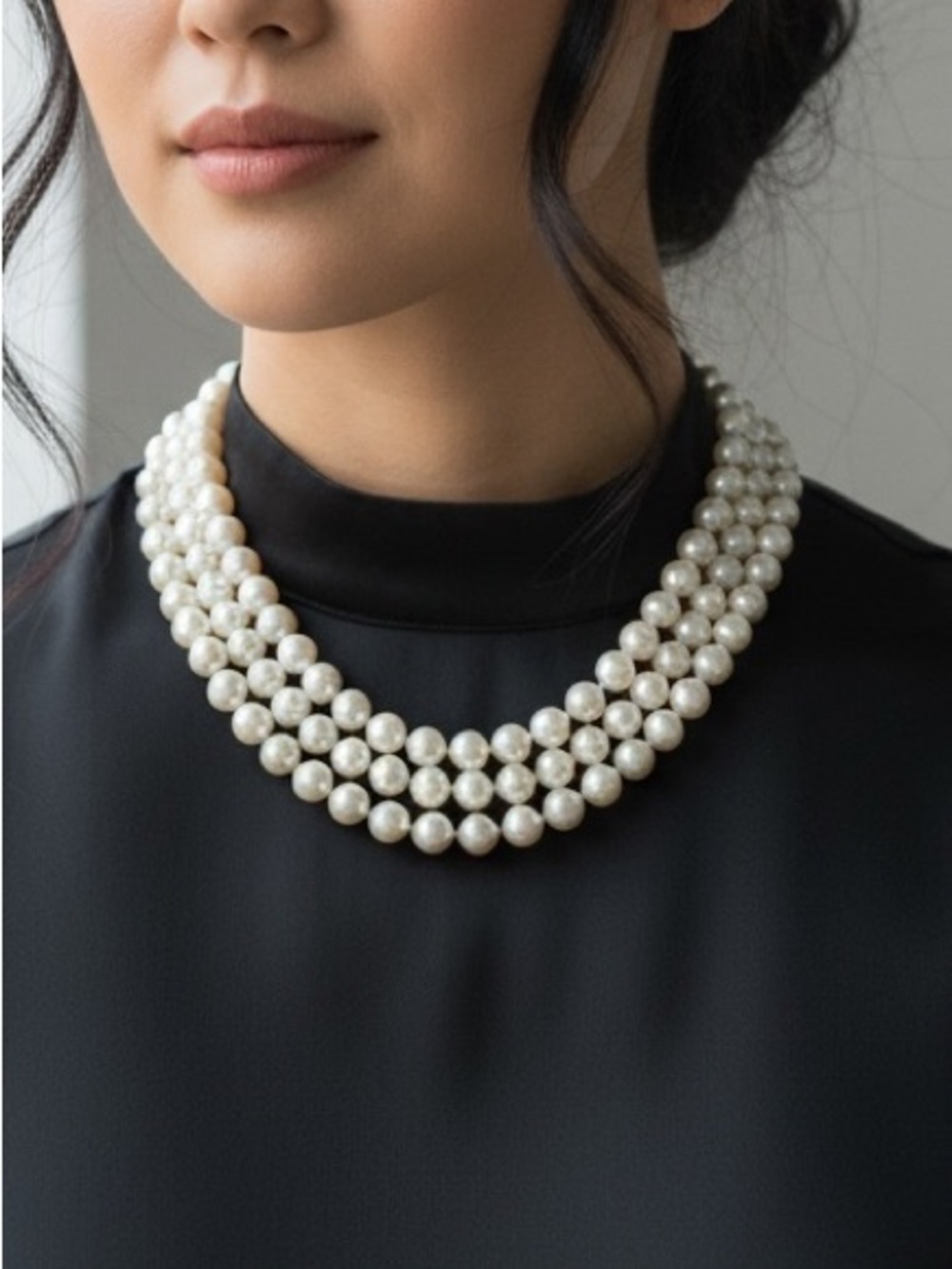Vintage Signature Carolee 3-Strand Faux Pearl Collar W 925 clasp